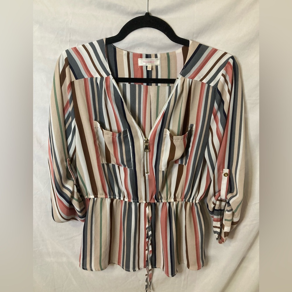 Stella Tweed classy Zip Up striped shirt🖤